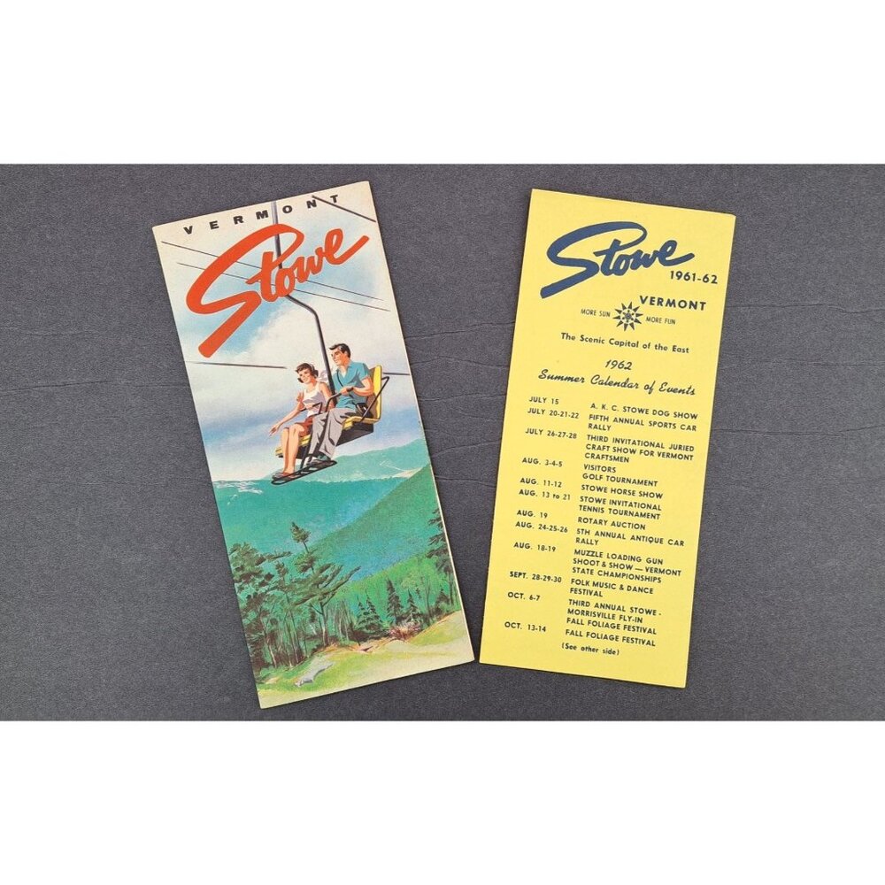Vintage 1962 Stowe Vermont Travel Brochure Events Guide Colorful Lithograph Ski